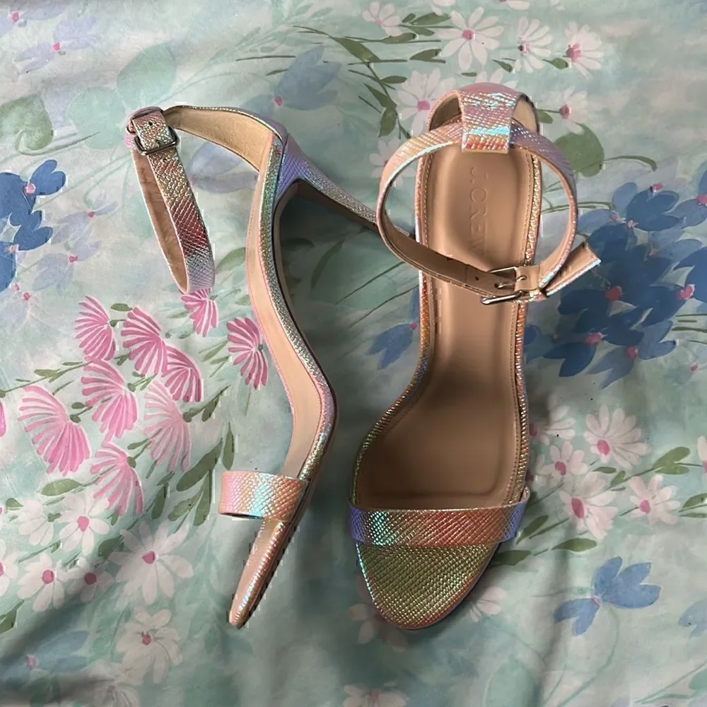 J Crew Iridescent Textured Ankle Strap Heels